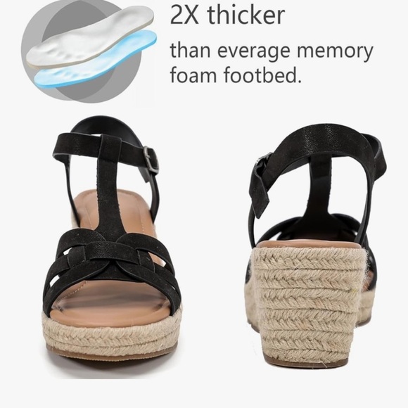 NEW Luoika Wide Width Wedge Sandals, Platform Ankle Strap Open Toe Espadrille - Picture 3 of 8